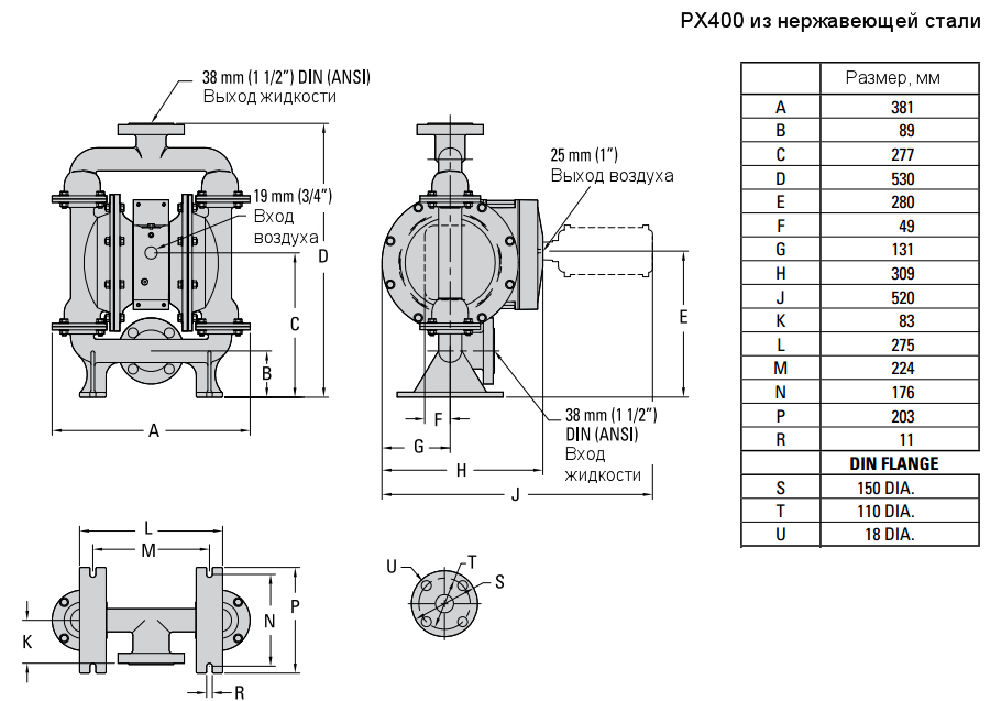 Габаритный чертеж насоса PX400/SSAPP/TWS/TF/STF/0504