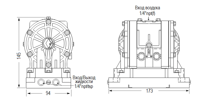 Габаритный чертеж насоса Graco HUSKY 205