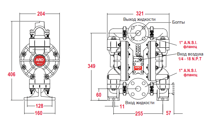 Габаритный чертеж насоса ARO Pro 6661A3-344-C
