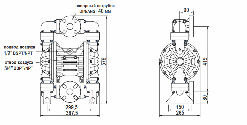 Габаритный чертеж насоса MK40PP-KV