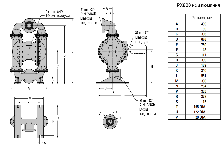 Габаритный чертеж насоса XPX800/AAAAA/TEU/TF/ATF