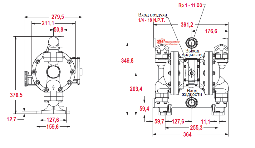 Габаритный чертеж насоса ARO PD10P-BPS-PAA