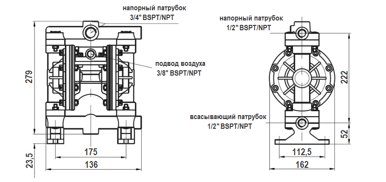 Габаритный чертеж насоса MK15PP-PP