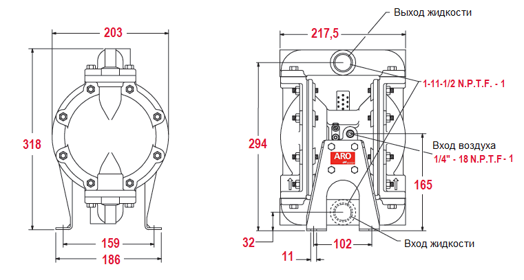 Габаритный чертеж насоса ARO Pro 666100-3C9-C
