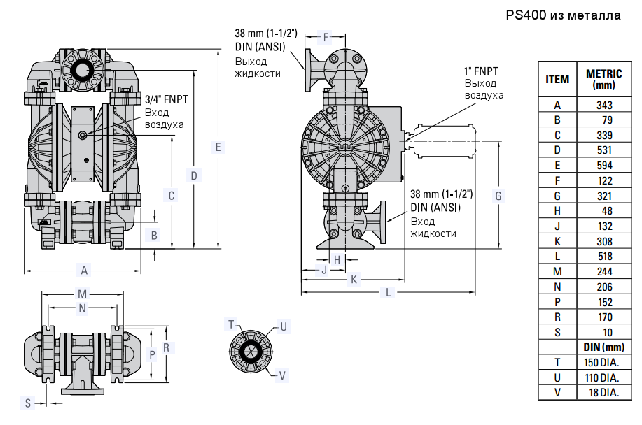 Габаритный чертеж насоса XPS400/AAAAA/TWS/TF/ATF/0504