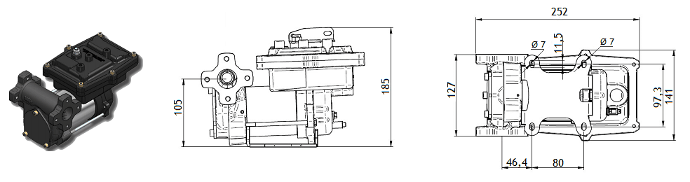 Габаритный чертеж насоса Piusi EX50 12V DC ATEX