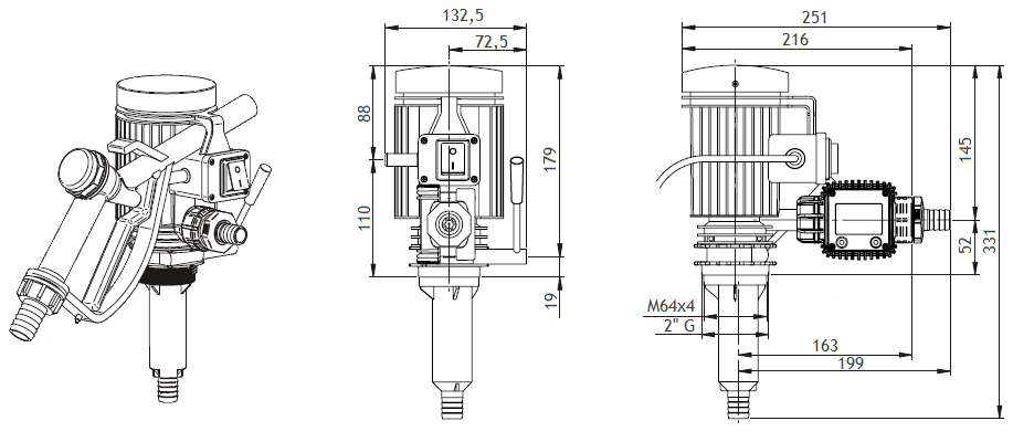 Габаритный чертеж насоса Piusi Pico 230 K24
