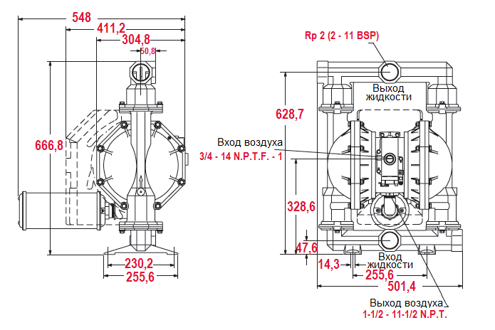 Габаритный чертеж насоса ARO PD20A-BAP-FTT