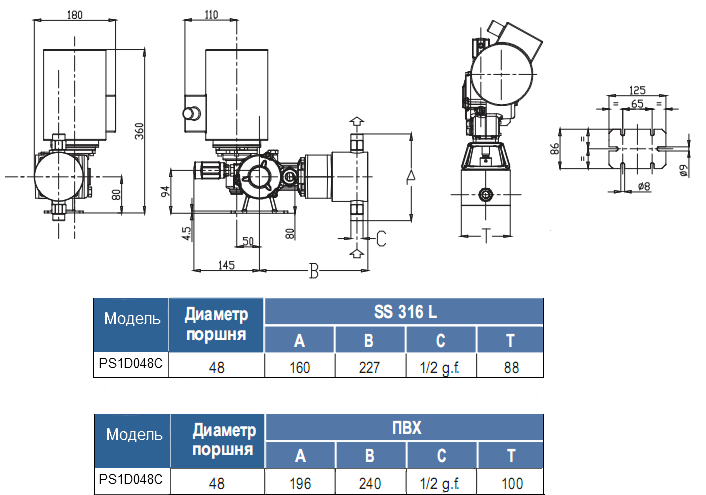 Габаритный чертеж насоса Seko Spring PS1D048C