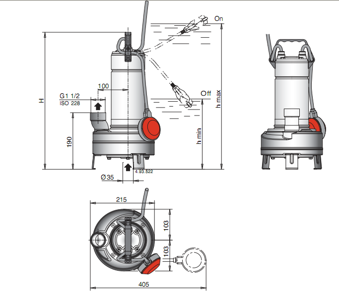 Габаритный чертеж насоса Calpeda GXV 40B
