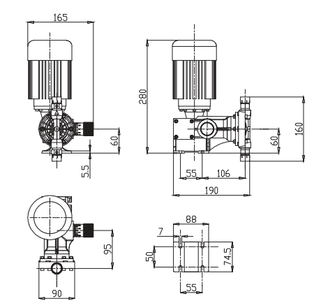 Габаритный чертеж насоса Seko Spring MS0A050C