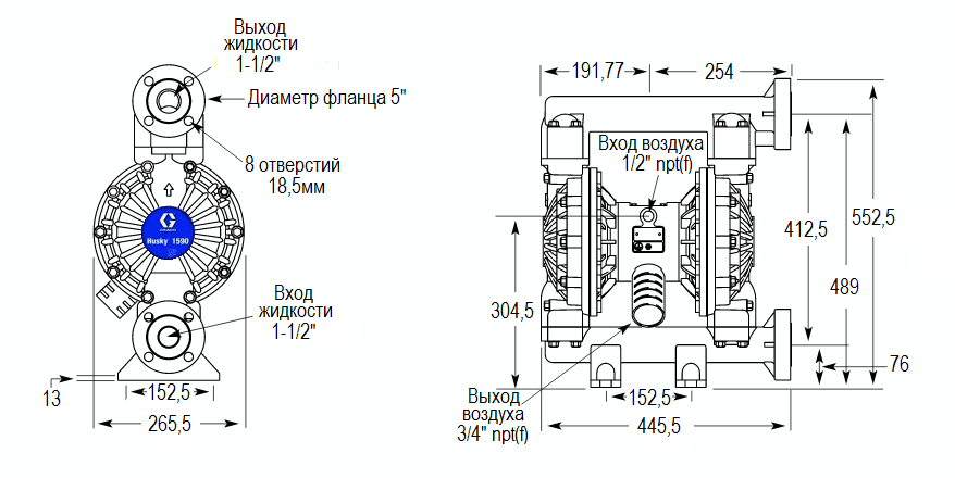 Габаритный чертеж насоса HUSKY 1590